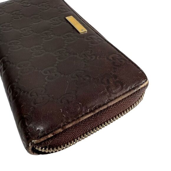 GUCCI Brown Leather Authentic Guccissima Monogram Long Zippered Wallet - Picture 10 of 12